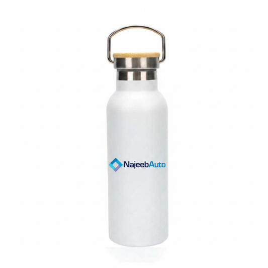 White Thermos Bottle with Blue NajeebAuto Logo