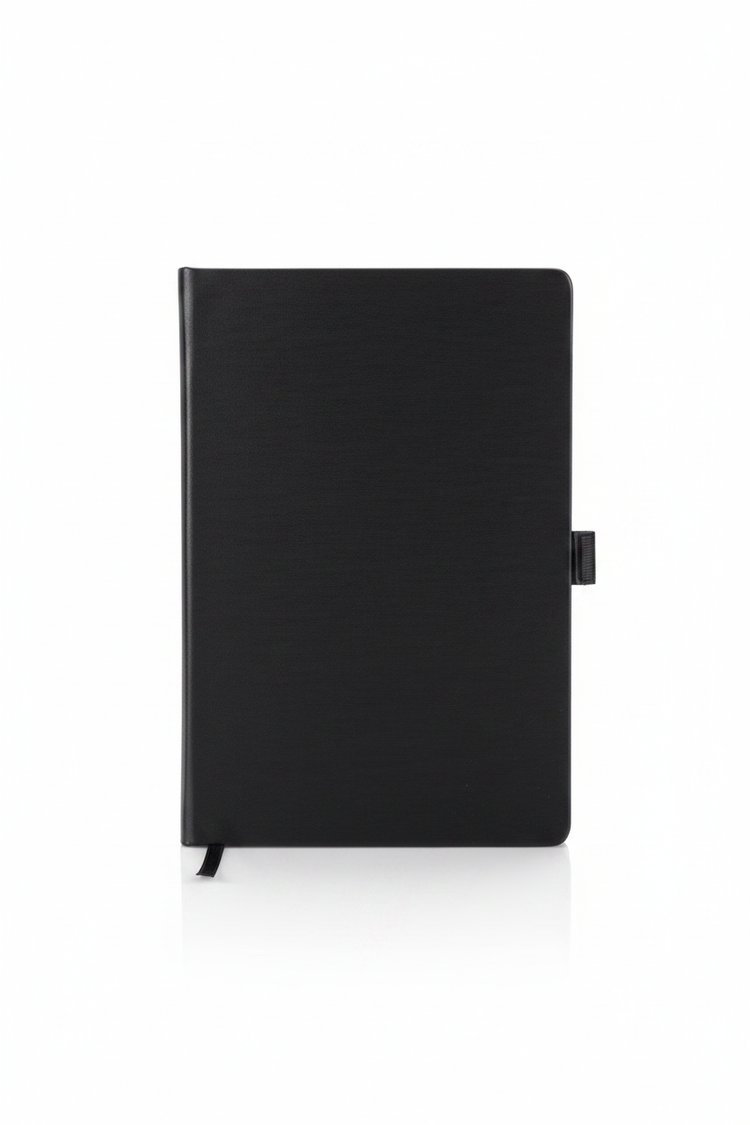 Black Leather Notebook Standing Upright