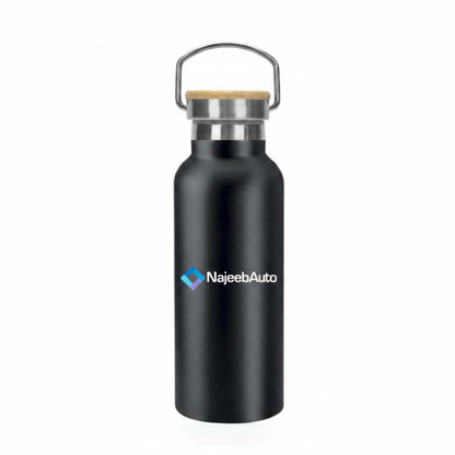 Black Thermos Bottle with White NajeebAuto Logo