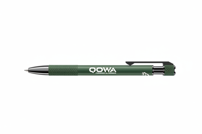 Green pen with QOWA logo in white on middle barrel