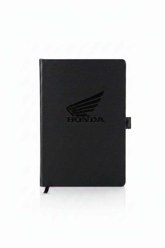 Honda Logo Debossed on Black Leather Notebook