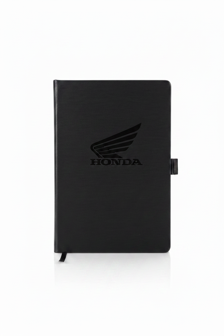 Honda Logo Debossed on Black Leather Notebook