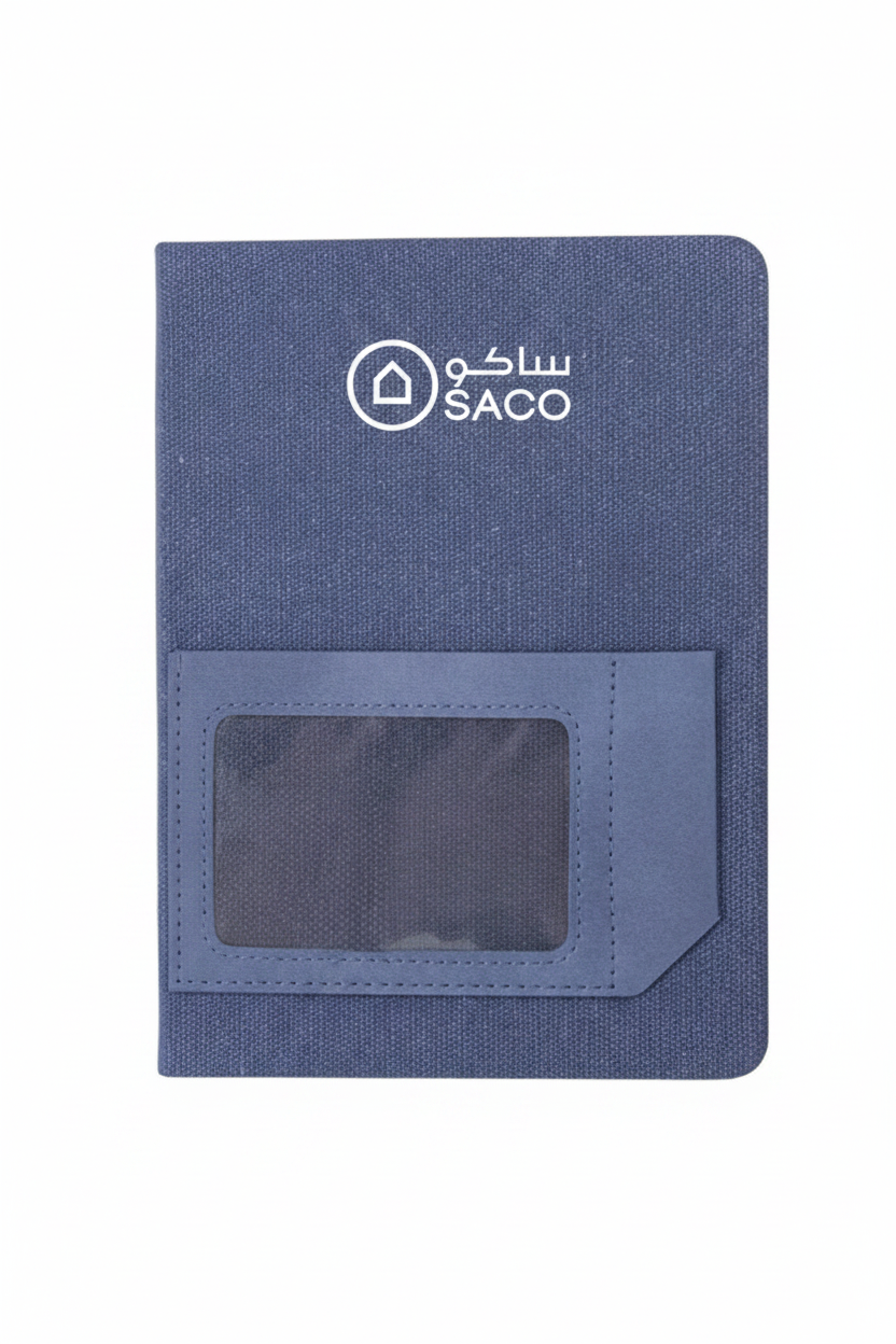 SACO Logo on Navy Blue Textured Notebook