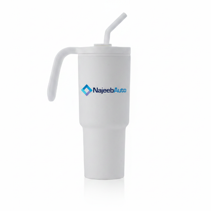 White Tumbler with NajeebAuto Logo